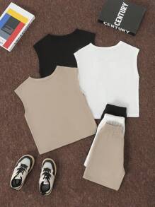 SHEIN 2pcs/Set Young Boy Solid Color Printed Tank Top And Shorts Athletic Set - Multicolor - View 2
