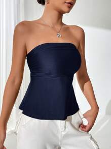 SHEIN Privé Women's Solid Color Ruffled Hem Fashionable Bandeau Top