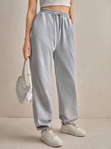 SHEIN Tall Solid Drawstring Waist Slant Pocket Sweatpants - Grey - View 6