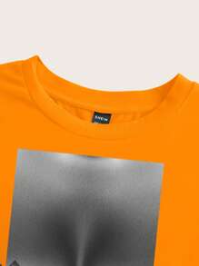 Slaydiva 休闲性感胸部图案圆领短袖宽松短款女式 T 恤，适合夏季 - 橘色 - 查看 4