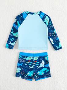 Baby Jungen Hai Muster Langarm Schwimmanzug Set