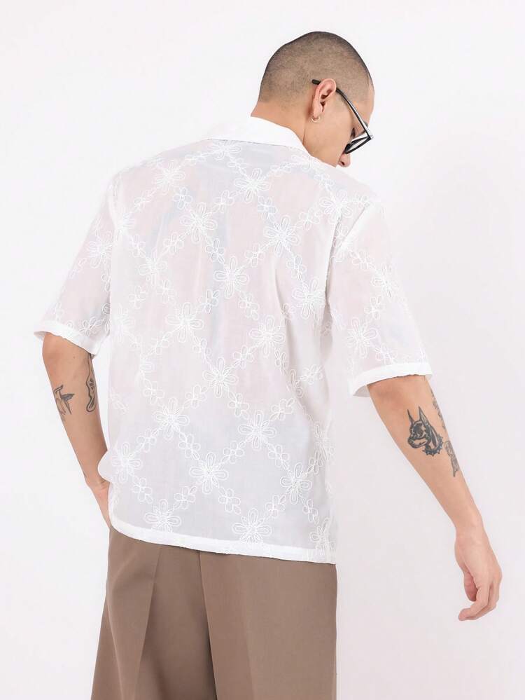 SUMWON Koszula z haftowanymi kwiatami, zapinana na guziki, letnia, swobodna, z krótkim rękawem, na wakacje, na plażę, lekka, biznesowa, swobodna, dopasowana, na wakacje, na wesele