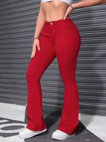 SHEIN Frenchy Casual Solid Color Slim-Fit Flared Leg Jeans
