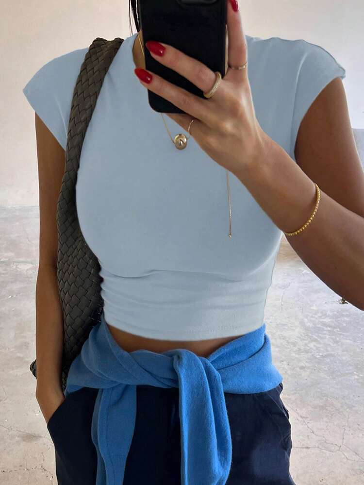 Women Short Sleeve Slim Fit Solid Color Basic Tee, Fashionable Summer