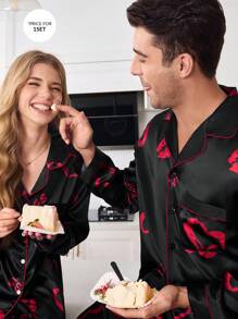 Heart & Lip Printed Open Front Men's Loungewear Set - Multicolor - View 8