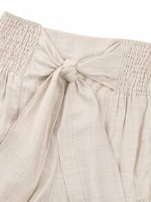 SOLERSUN Summer Beach Vacation Style One-Shoulder Puff-Sleeved Ruffled Strapless Crop Top & Wide Leg Pants Set For Summer - White - View 4