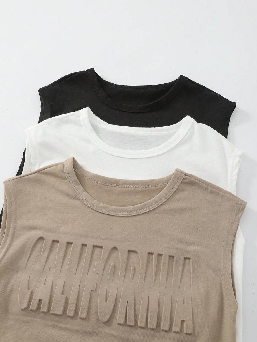 SHEIN 2pcs/Set Young Boy Solid Color Printed Tank Top And Shorts Athletic Set - Multicolor - View 1