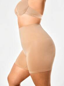 SHAPORA 2 件大码女式纯色塑身短裤 - 杏色 - 查看 3