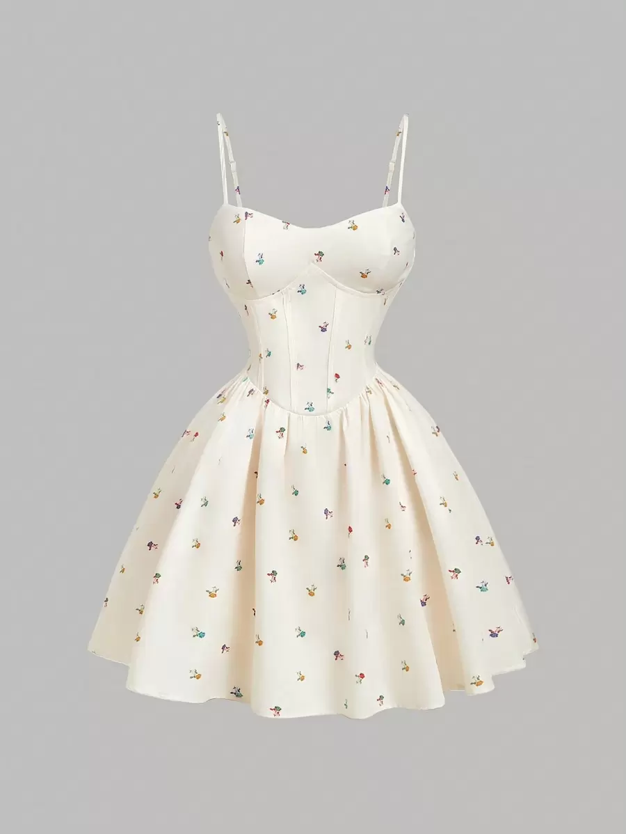 SHEIN MOD 女士夏季碎花吊带迷你连衣裙 - 彩色 - 查看 1