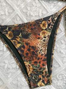 Swim Vcay 2pcs/Set Summer Floral Print Halter Neck Triangle Top & Narrow Side-Tie Sexy Bikini Set