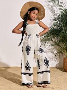 SHEIN Tween Girl Sleeveless Square Collar Jumpsuit - Apricot - View 3