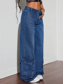 TrendSteals بناطيل جينز مرنة واسعة غير ضيقة للنساء مع جيوب - الأزرق - مشاهدة 3
