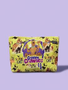 SCOOBY-DOO X SHEIN 1pc Dog Pattern Corduroy Zipper Makeup Bag, Lightweight Multi-Functional Lined Cosmetic Storage Pouch - Multicolor - View 1