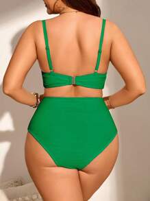 Swim Lushoire Conjunto de bikini tankini de talla de unicolor con recogido para la playa de verano - Albaricoque - Ver 2