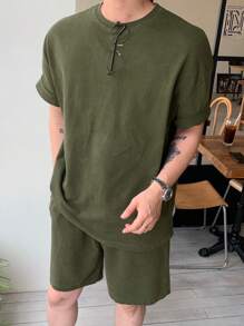 DAZY 2pcs Solid Color Army Green T-Shirts For Men, Summer - Army Green - View 2