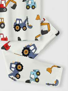 Baby Boy Casual Slim Fit Cartoon Car Print Round Neck Soft Short Sleeve Pajama Set, Snug Fit, Spring/Summer - Multicolor - View 5