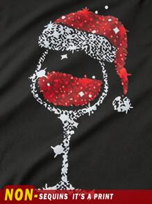 Calvaya Plus Size Christmas Printed T-Shirt Graphic Tees Women Tops - Black - View 3