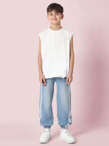 SUMWON Jersey Tank Top Sleeveless Athletic Raw Edge Youth Sport Casual Summer Training Workout Performance Basic Essential Streetwear Activewear - White - View 5