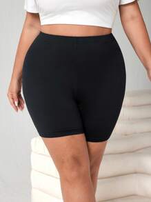 SHEIN CURVE+ Bộ 2 quần legging màu trơn thường ngày cỡ lớn cho nữ, thích hợp cho mùa hè - Đen và trắng - Xem 7