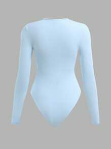 SHEIN BASICS 2pcs Solid Color Knitted Round Neck Long Sleeve Bodysuit For Women, Casual Summer Clothes - Baby Blue - View 7