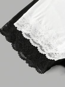 2pcs/Set Tween Girls Fitted Casual Minimalist Lace Trim Shorts And Leggings Set - Black and White - View 8