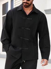 Manfinity Homme 大码男式纯色长袖休闲宽松纽扣衬衫