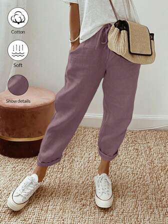 SHEIN LUNE Damen Locker sitzende Hose mit Zugband, Saum und Bündchen, lässige Culotte