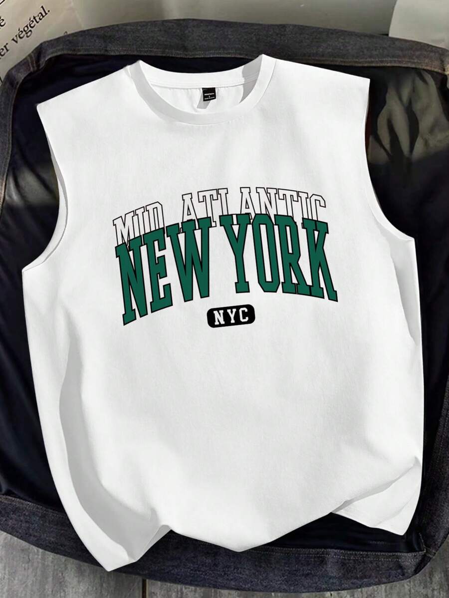 Manfinity Joysei 白色品牌男士休闲简约字母图案背心 - 白色 - 查看 1