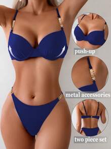 Women's Solid Color Bikini Set, For Vacation & Beach For Summer