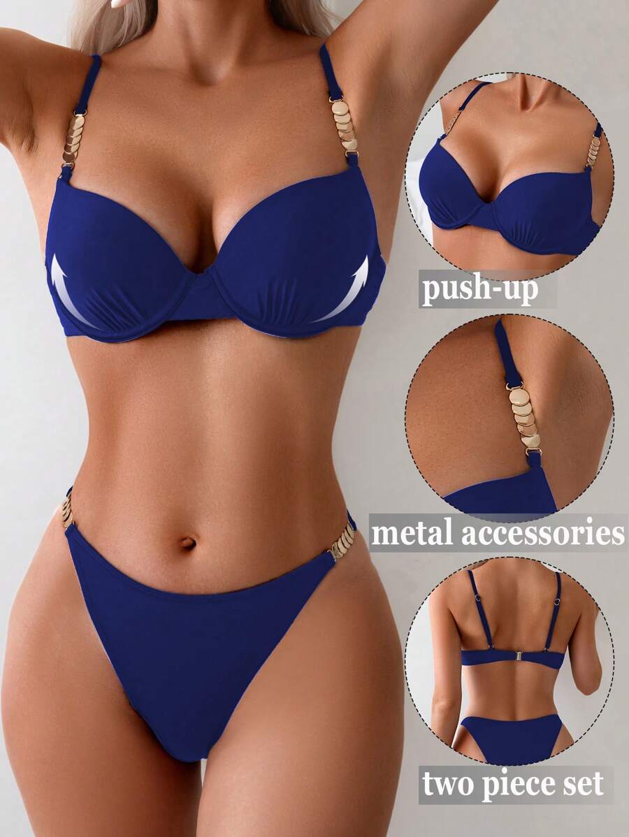 Women's Solid Color Bikini Set, For Vacation & Beach For Summer