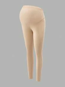 SHEIN Maternity 2 Pieces Set: Summer Urban Leisure Adjustable Elastic Waist Skinny Pants, Black - Khaki - View 3