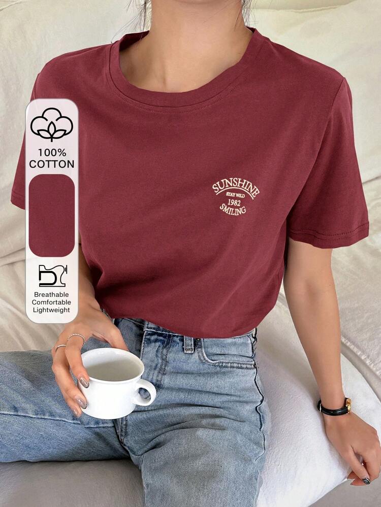 Letter Printed Short Sleeve T-Shirt For Summer