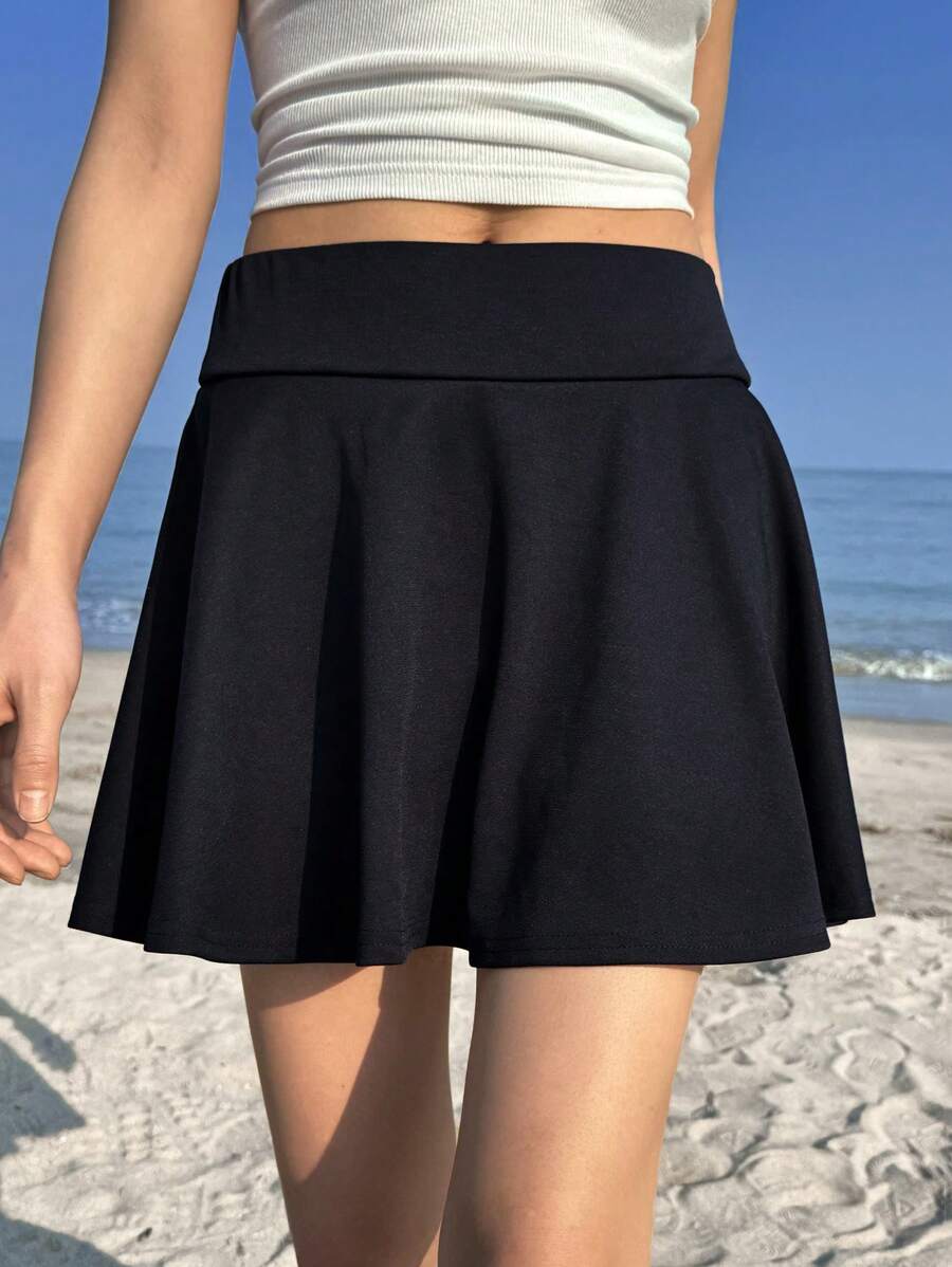 SHEIN EZwear 女士简约半身裙，适合夏季 - 藏蓝色 - 查看 1