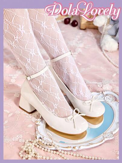 Dola Lovely Round Toe Bowknot Back Strap Chunky Heel Women's Fashion High Heels For Christmas