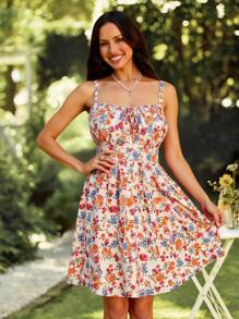 SHEIN VCAY 女士休闲简约吊带春季迷你连衣裙，适合日常穿着 - 淺粉色 - 查看 1