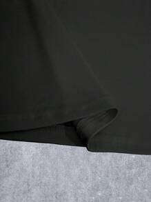 Dolphin Graphic "Laughter Resection" Meme Print Women Round Neck T-Shirt - Black - View 4