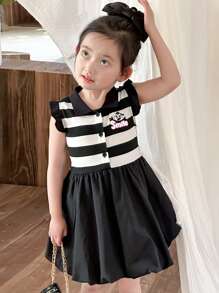 DAZY Girl Young Girl Fall Short Sleeve Dress With Collar Patchwork Graphic Print