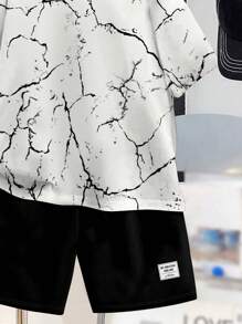 2pcs/Set Tween Boy Casual Minimalist Cracked Pattern Short Sleeve Round Neck Set, Suitable For Summer - Multicolor - View 4