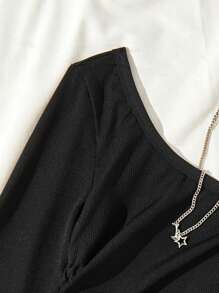 One-Shoulder Asymmetric Side Pleated Fitted Mini Dress, Elegant For Commuting & Party - Black - View 3