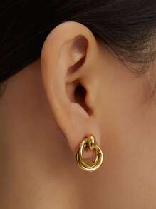 1 paire de boucles d'oreilles à anneaux torsadés en acier inoxydable avec placage or 18K, boucles d'oreilles unisexes en titane pour cadeau à la femme/copine