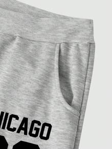 Manfinity Homme 大码男士字母图案抽绳腰部休闲慢跑运动裤，带口袋，狂野风