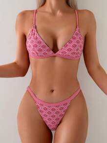 Swim Mod Bikini hai mảnh in họa tiết ngẫu nhiên màu hồng cho nữ mùa hè đi biển - Hồng - Xem 4