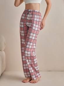 RueChic Women High Quality Soft Touch Viscosesontrast Colour Ribbon With Plaid Pattern Lounge Bottom - Multicolor - View 3