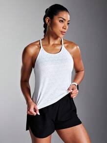 Powerista Minimalist Solid Color Textured Sleeveless Activewear Top - White - View 2