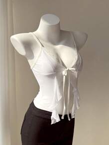 SHEIN Unity Sexy See-Through Mesh Floral Patchwork Strappy V-Neck Camisole - White - View 5