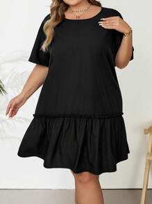SHEIN CURVE+ Đầm Babydoll Xòe Viền Ruffle Size Lớn Cho Kỳ Nghỉ, Mùa Hè - màu đen - Xem 9