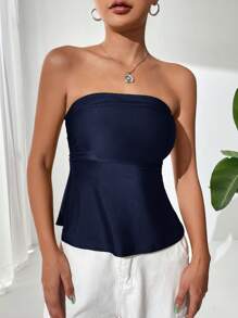 SHEIN Privé Women's Solid Color Ruffled Hem Fashionable Bandeau Top