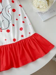 SHEIN Camisón informal y lindo con mangas cortas con volantes, diseño de dibujos animados y contraste de colores para niñas jóvenes