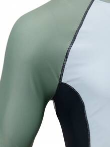 Manfinity Swimmode Men's Color Block Long Sleeve Surfing T-Shirt For Beach Holiday - Multicolor - View 5