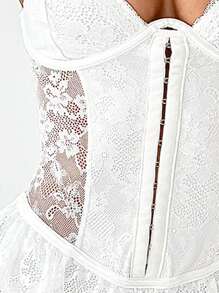 SHEIN ICON Lencería vestido de fantasía con sujetador de triángulo con aros y encaje decorativo para mujer